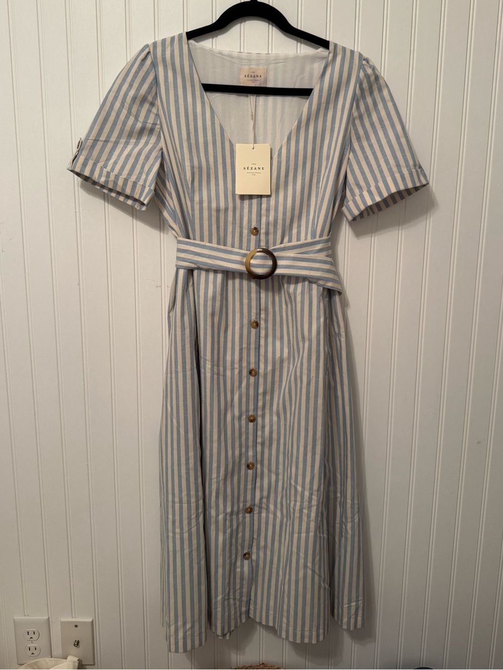 Sézane Marianne Robe Striped Button Midi Dress Size FR 40 US 8 Blue White NWT - Picture 4 of 13